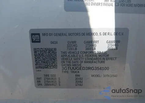 2024 GMC Sierra 1500 4Wd Short Box Denali из США, поврежденный, VIN 3GTUUGED3RG354100